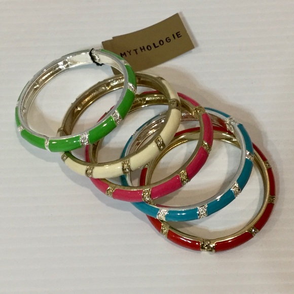 Mythologie Jewelry - Set of 5 Enamel Jeweled Bangle Bracelets Colorful